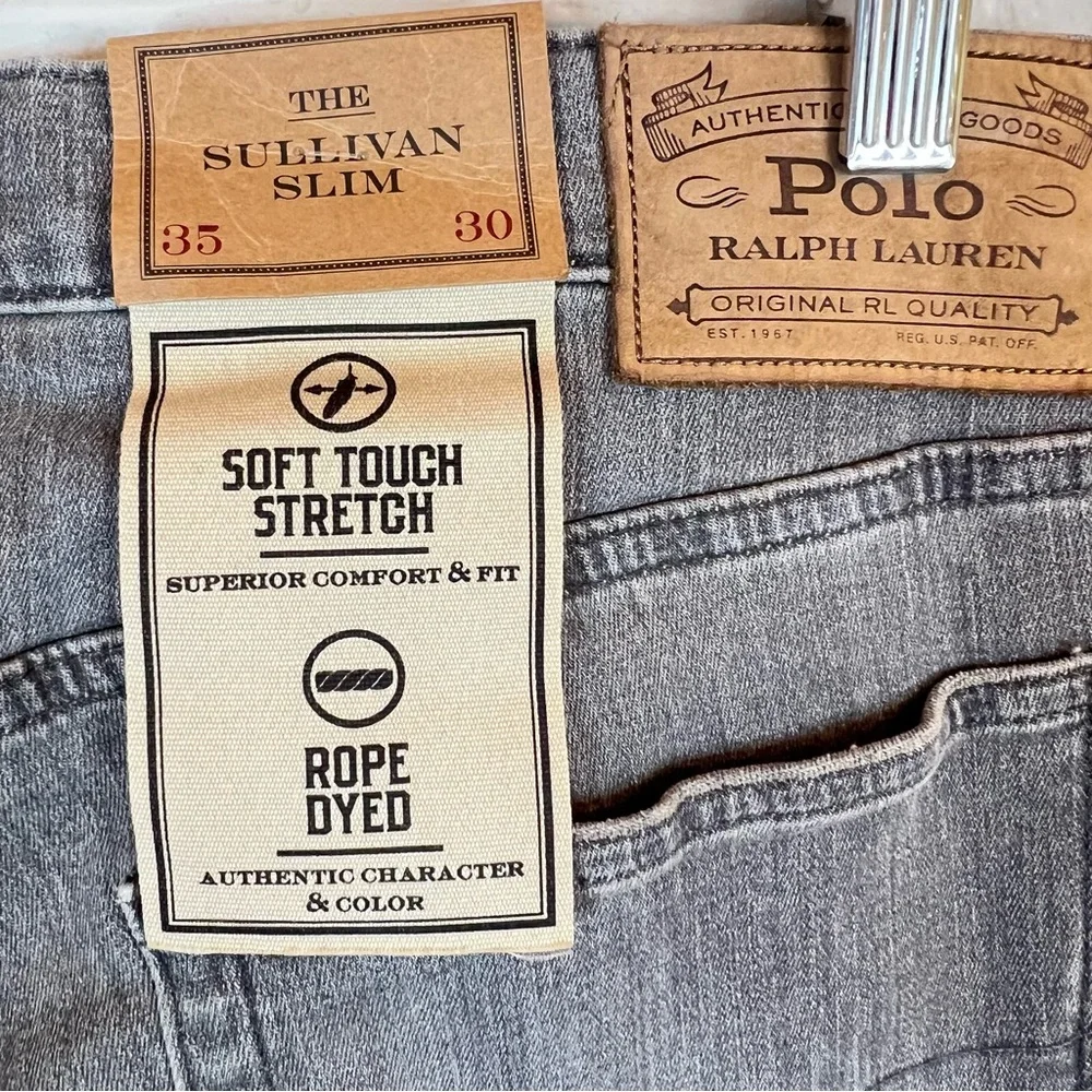 Polo Ralph Lauren Men’s The Sullivan Grey Rope Dyed Slim Jeans Size 35 NWT